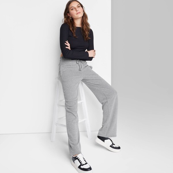 Wild Fable Women' High-Rie Wide Leg French Terry Sweatpant Heather