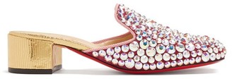 Christian Louboutin Eltonetta 35 Crystal-embellished Suede Mules - Womens - Pink Multi Christian Louboutin Eltonetta 35 Crystal-embellished Suede Mules - Womens - Pink Multi