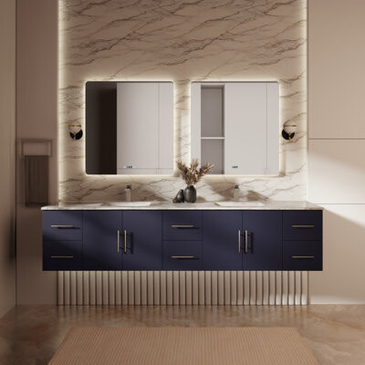 Lexora Geneva 84" Wall-Mounted Double Bathroom Vanity Set