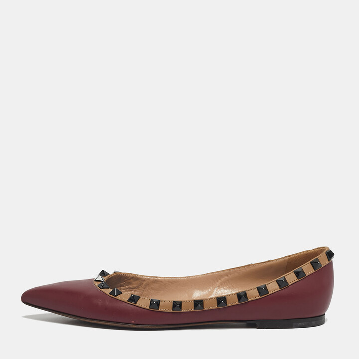 Valentino Burgundy Leather Rockstud Ballet Flats Size 36