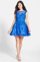Thumbnail for your product : La Femme Lace Appliqué Tulle Fit & Flare Dress