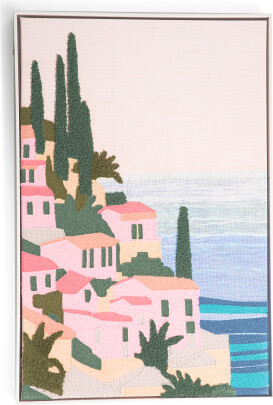 TJMAXX 20X30 Cliffside Village Embroidered Framed Wall Art