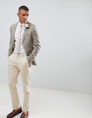 ASOS Design DESIGN wedding skinny blazer in wool mix putty check