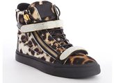 Thumbnail for your product : Giuseppe Zanotti brown and black leopard print calf hair crystal studding fastening tape sneakers