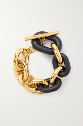 Paco Rabanne Xl Link Gold-tone And Leather Bracelet - Navy