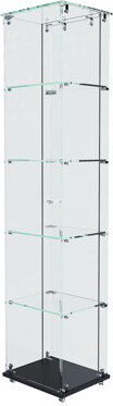 Wrought Studio Premium 5-Tier Glass Display Case With 5 Dynamic LED Modes Single Door Tempered Glass Bookshelf For Collectibles & Decor Floor Standing Display Cabi
