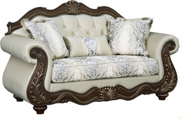 Astoria Grand Pierce Fabric & Cherry Finish Sofa W/3 Pillows