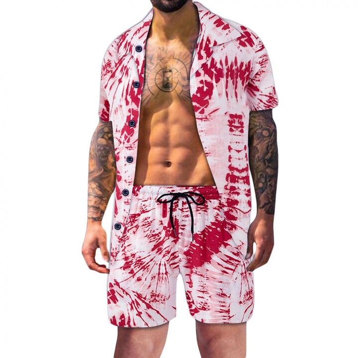 Hesrisy Men Summer Tropical Hawaiian Batik Shirt Suit Casual Button ...