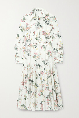 Emilia Wickstead Marion Belted Floral-print Organic Cotton-poplin Midi Dress - White