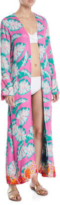 Lovers And Friends Ellis Palm-Print Open-Front Swim Coverup Robe