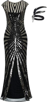Generic 1920s Sequin Mermaid Formal Long Flapper Gown Great Gatsby Party Evening Dress (M