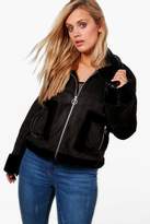 Thumbnail for your product : boohoo Plus Faux Fur Pocket Front Bonded Aviator Jacket