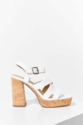 white cork platform heels
