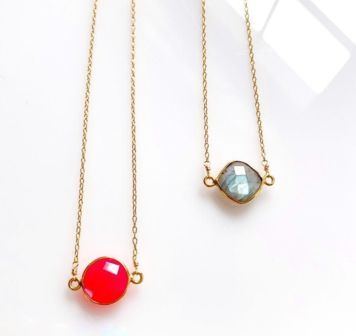 Labradorite Pendant Necklace 14K Gold Plated Italian Silver, Dainty Gemstone