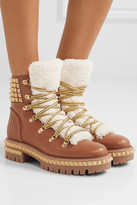 Thumbnail for your product : Christian Louboutin Yeti Donna Shearling-trimmed Studded Leather Ankle Boots - Brown
