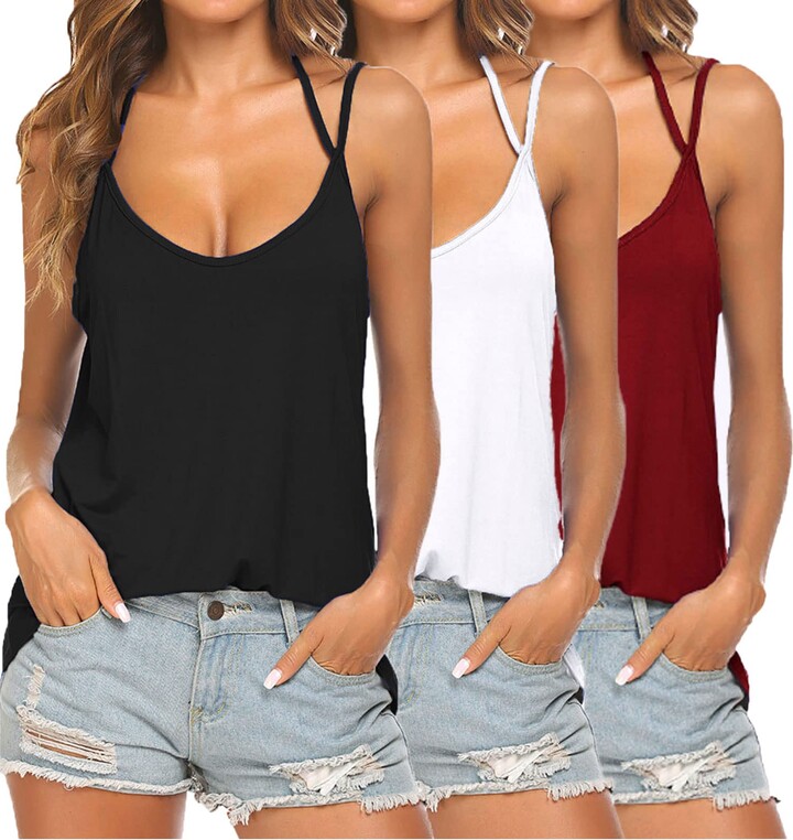 Ladmous Women's Summer Basic Solid Camisole Spaghetti Strap Flowy