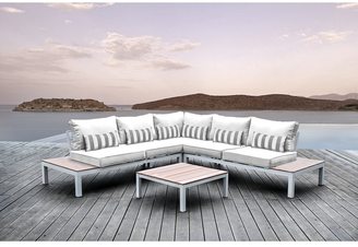 Solis Pulito 4-piece Outdoor Sectional White Aluminum with White Cushions and Grey and White Stripe Toss Pillows