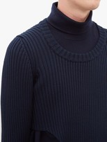 Thumbnail for your product : Bottega Veneta Cutout Ribbed Cotton-blend Sweater - Navy