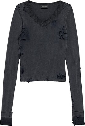 トップス BALENCIAGA DISTRESSED LINGERIE TOP XL Balenciaga Women's Distressed Lingerie Top - Black - Size Large