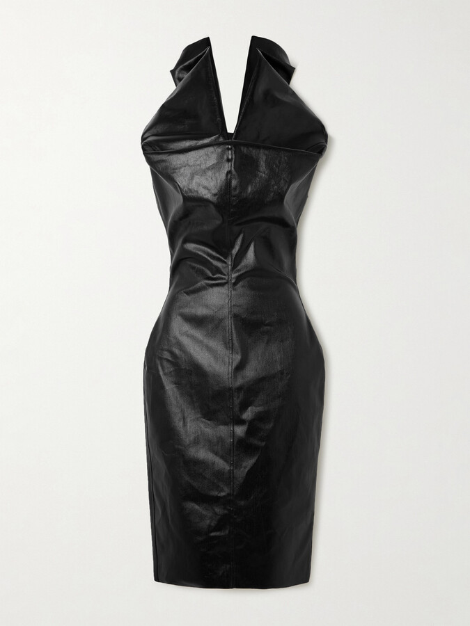 Rick Owens Draped Coated-denim Midi Dress - Black