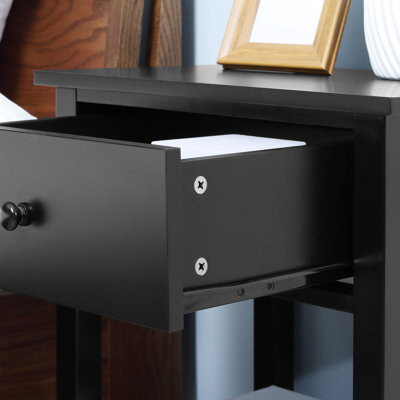 Modern End Table With Drawer And Shelf, Fits Bedroom Living Room, Black 2 Side Storage , For Room