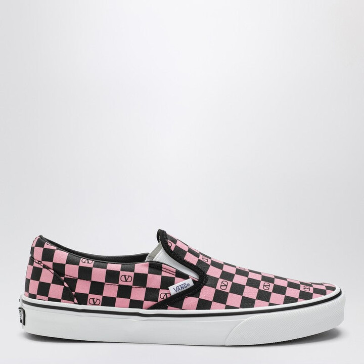 Valentino Garavani X Vans Slip-On Sneakers Orchid Pink/Black With V Logo Checkerboard Print
