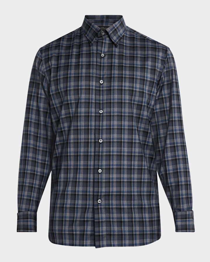 Brioni Men's Wool Check Casual Button-Down Shirt