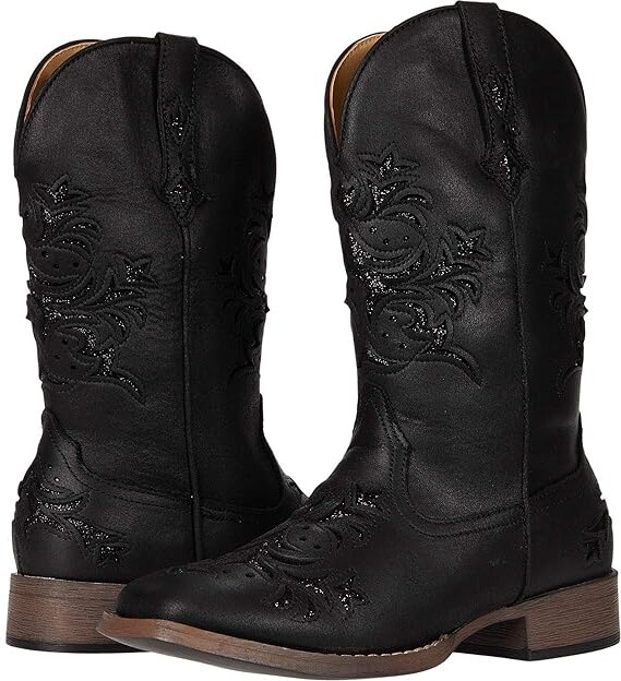 Roper Kennedy Cowboy Women's Boots Black Faux Leather/Metallic Underlay : 10.5 M, Synthetic