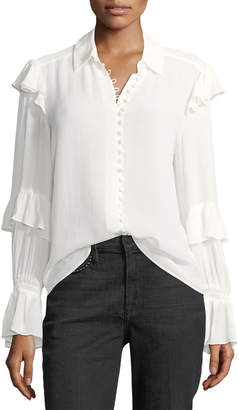 Frame Victorian Ruffled Button-Front Silk Blouse