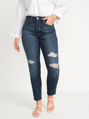 Old Navy Curvy High-Waisted OG Straight Ripped Cut-Off Jeans for Women -  ShopStyle