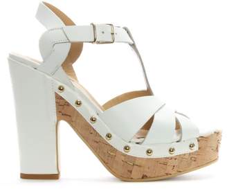 Donna Più White Leather Studded Platform Sandals