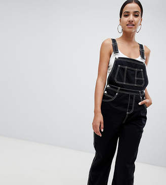 Missguided contrast stitch dungarees in black