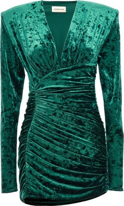 Flounce London velvet wrap dress with ruched side in emerald green -  ShopStyle