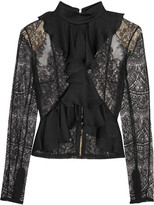 Thumbnail for your product : Balmain Ruffled Satin And Lace Top - Black