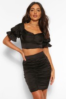 Thumbnail for your product : boohoo Satin Bardot Corset Style Top and Skirt Co-ord
