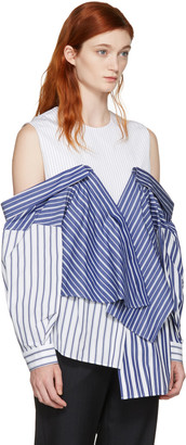 Enfold White and Navy Reconstructed Shirting Blouse
