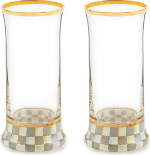 Mackenzie Childs Sterling Check Highball Glass, Set Of 2