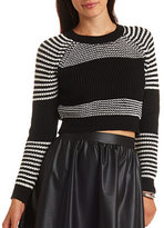 Thumbnail for your product : Charlotte Russe Long Sleeve Striped Cropped Sweater