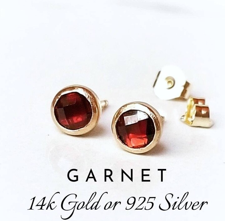 Etsy Garnet Stud Earrings | 5mm Cushion Cut Garnet Ear Studs 14K Gold Or Filled 925 Silver January Birthstone
