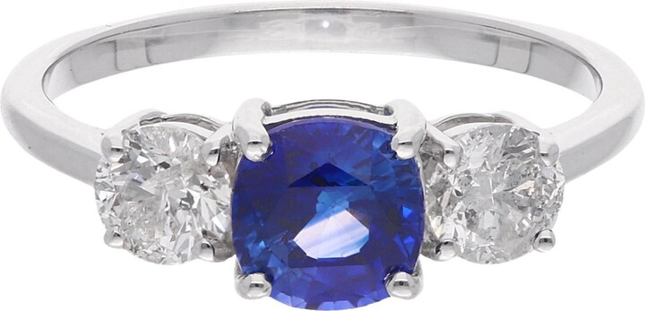 Spectrum Jewels 1.26 Carat Blue Sapphire Promise Ring 0.75 Ct Si/h Diamond 18 Karat White Gold
