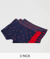 Thumbnail for your product : Polo Ralph Lauren 3 pack trunks in navy/stripe/red with logo waistband