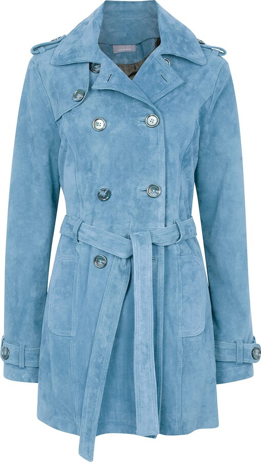 ZUT London - Suede Leather Short Trench Coat Blue - ShopStyle
