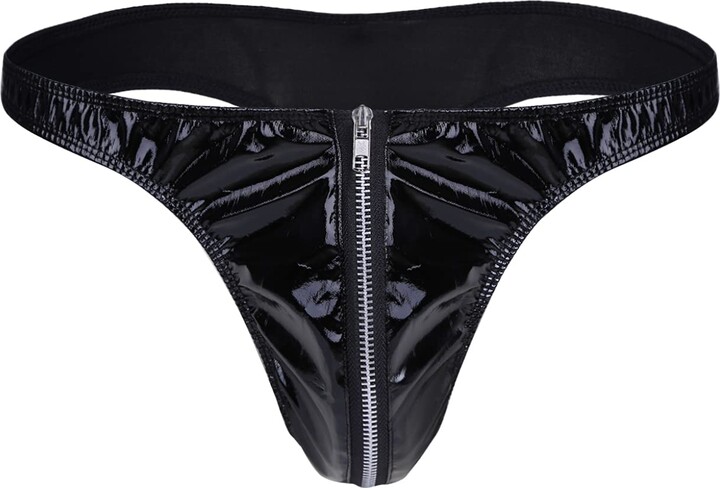 Freebily Men's Wetlook Patent Leather Bikini G String Thongs Zipper ...