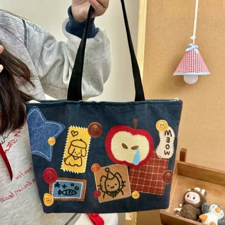 Cute Apple American Retro Nylon Printing Large Capacity Storage Bags Handbag Shoulder Bags Commuter Women & apos;s Bag Purse