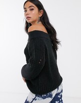 Thumbnail for your product : Noisy May bardot jumper with balloon sleeves in black