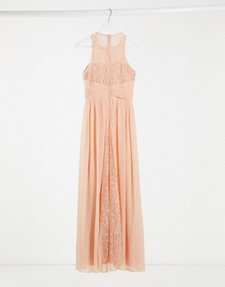 Little Mistress bridesmaid lace detail maxi dress in peach - ShopStyle