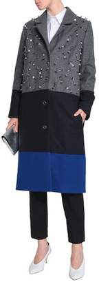Mother of Pearl Embellished Color-block Wool-blend Coat