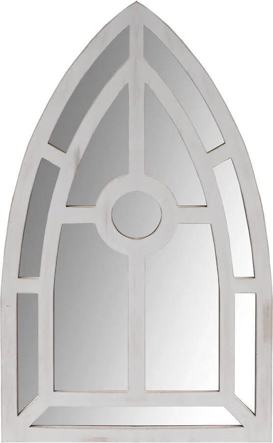 FurnizzeMe Arched Window Pane Wooden Wall Mirror with Trimmed Details