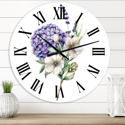 East Urban Home Bouquet Of Hydrangea Anemone Artichoke & Lavender - Traditional wall clock