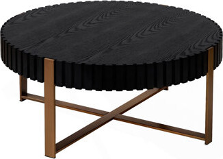 George Oliver Modern Handcraft Drum Coffee Table 31.5 Inch Round Coffee Table For Living RoomSmall Coffee Table With Sturdy Pedestal